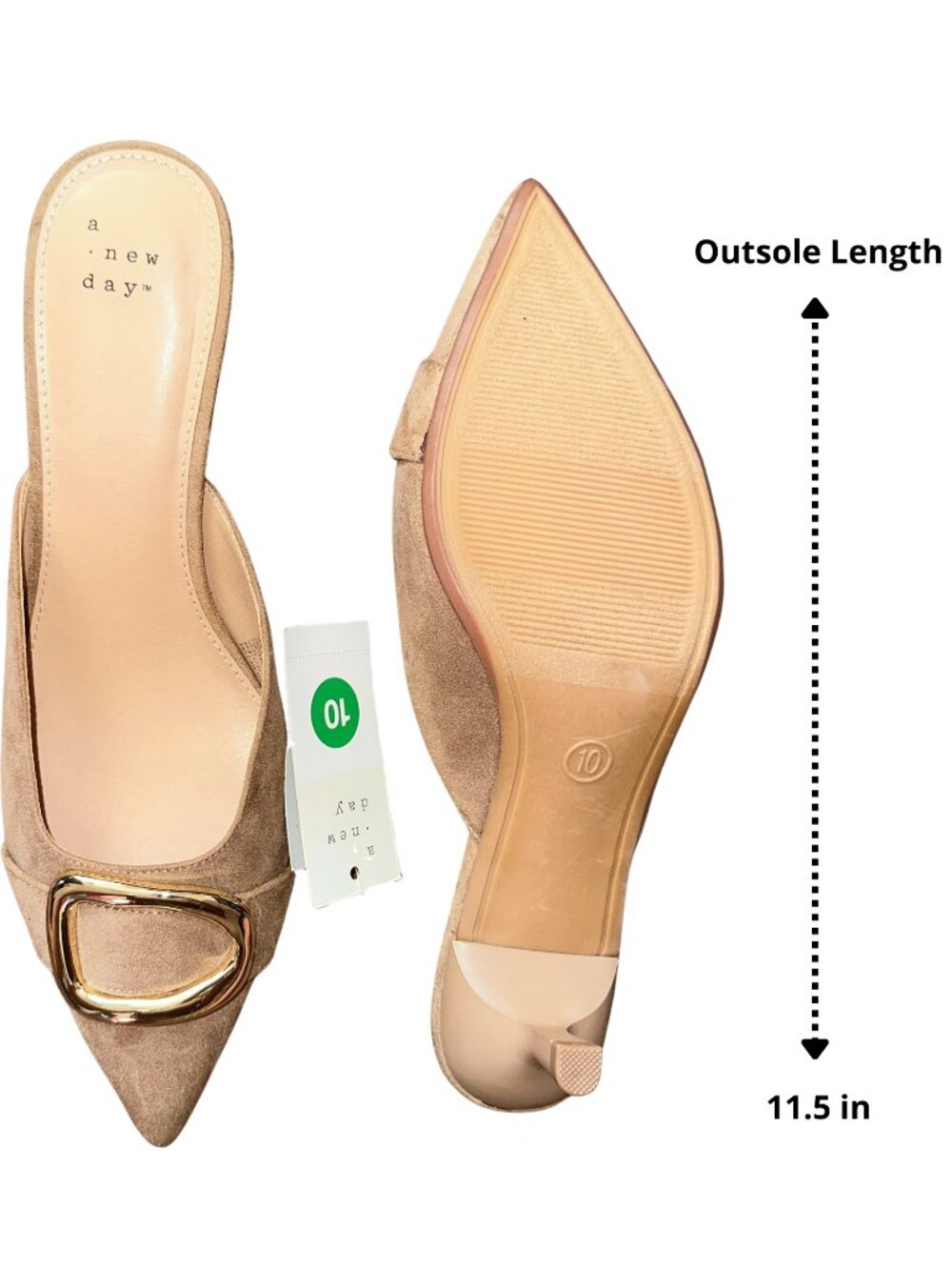 A New Day Larissa Pointed Toe Mule Heels with Gold Buckle - Beige/Tan Size 10 - Picture 3 of 7